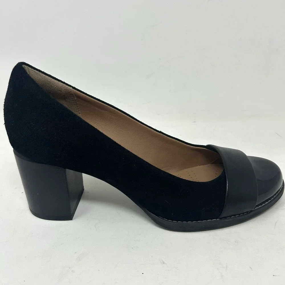 Clarks Tarah Brae Pumps Black Suede Patent Leather 9.5 Classic Business